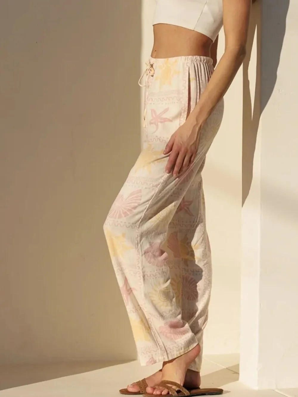 Printed Drawstring Straight Pants, image 6