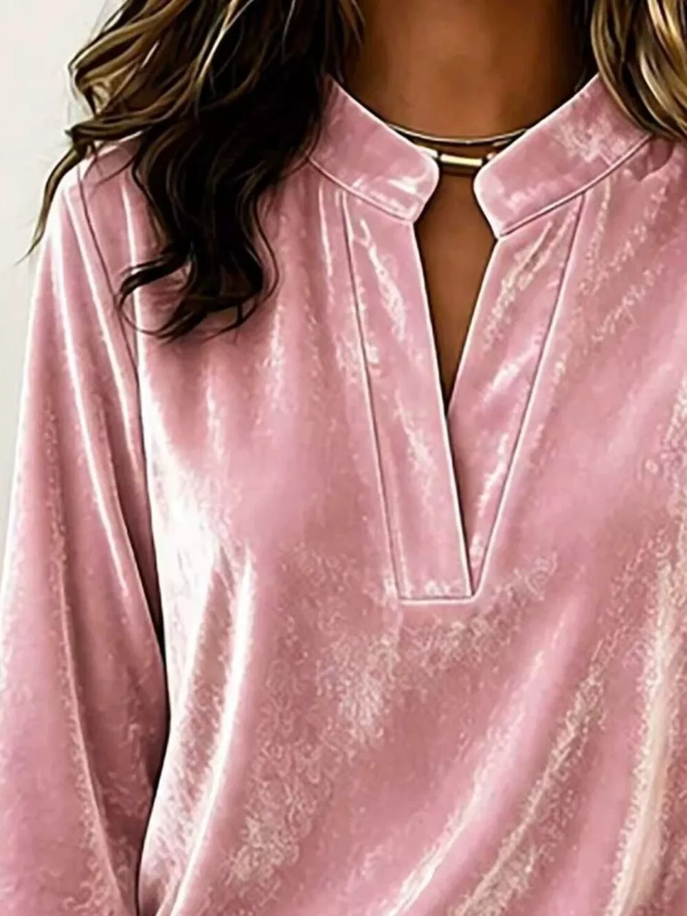 Full Size Velvet Notched Long Sleeve Top Plus Size, image 2