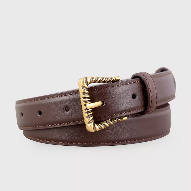 Leather Belt with Textured Gold Buckle, image 4