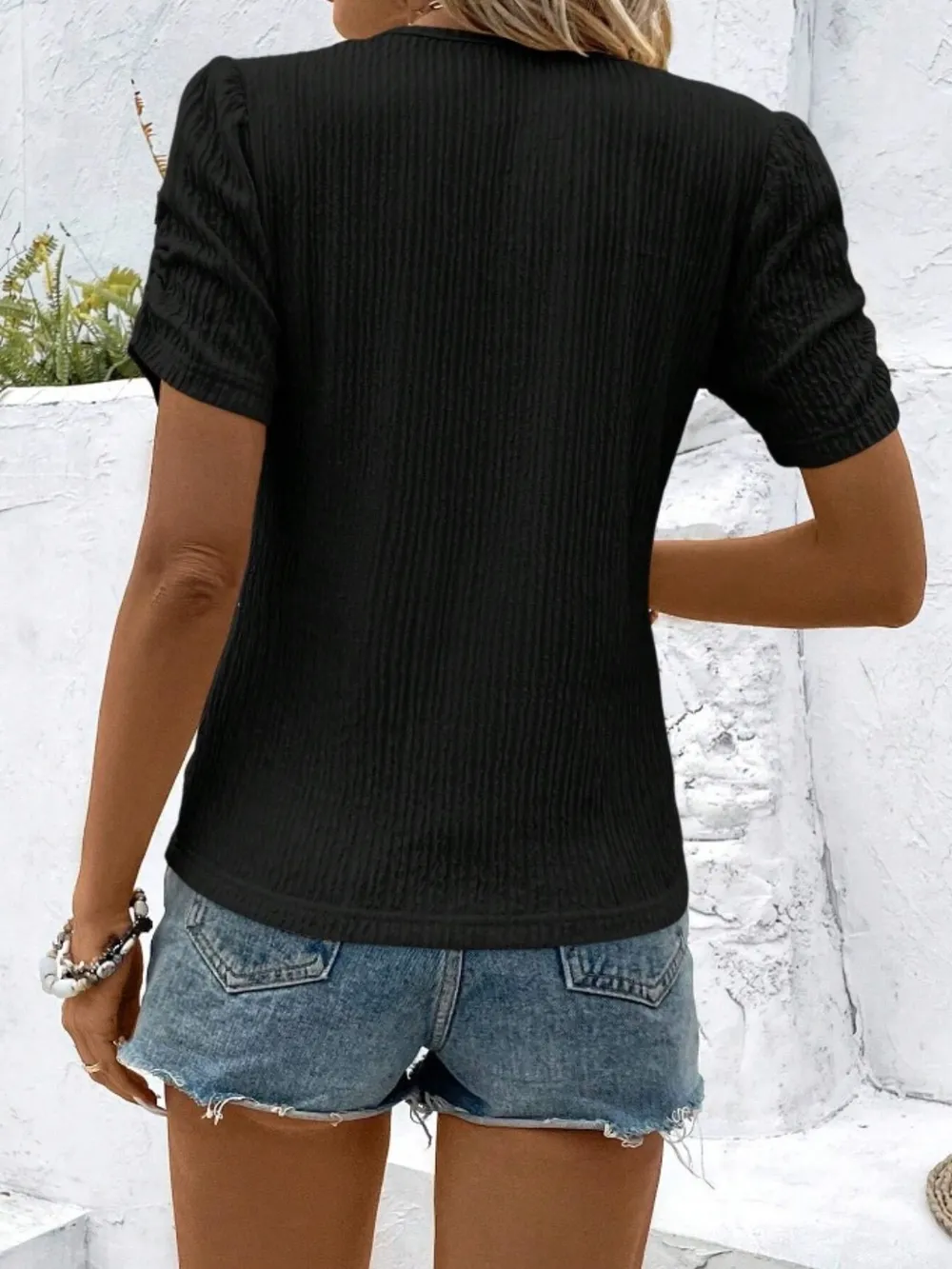 Ruched Round Neck Short Sleeve Top, image 18