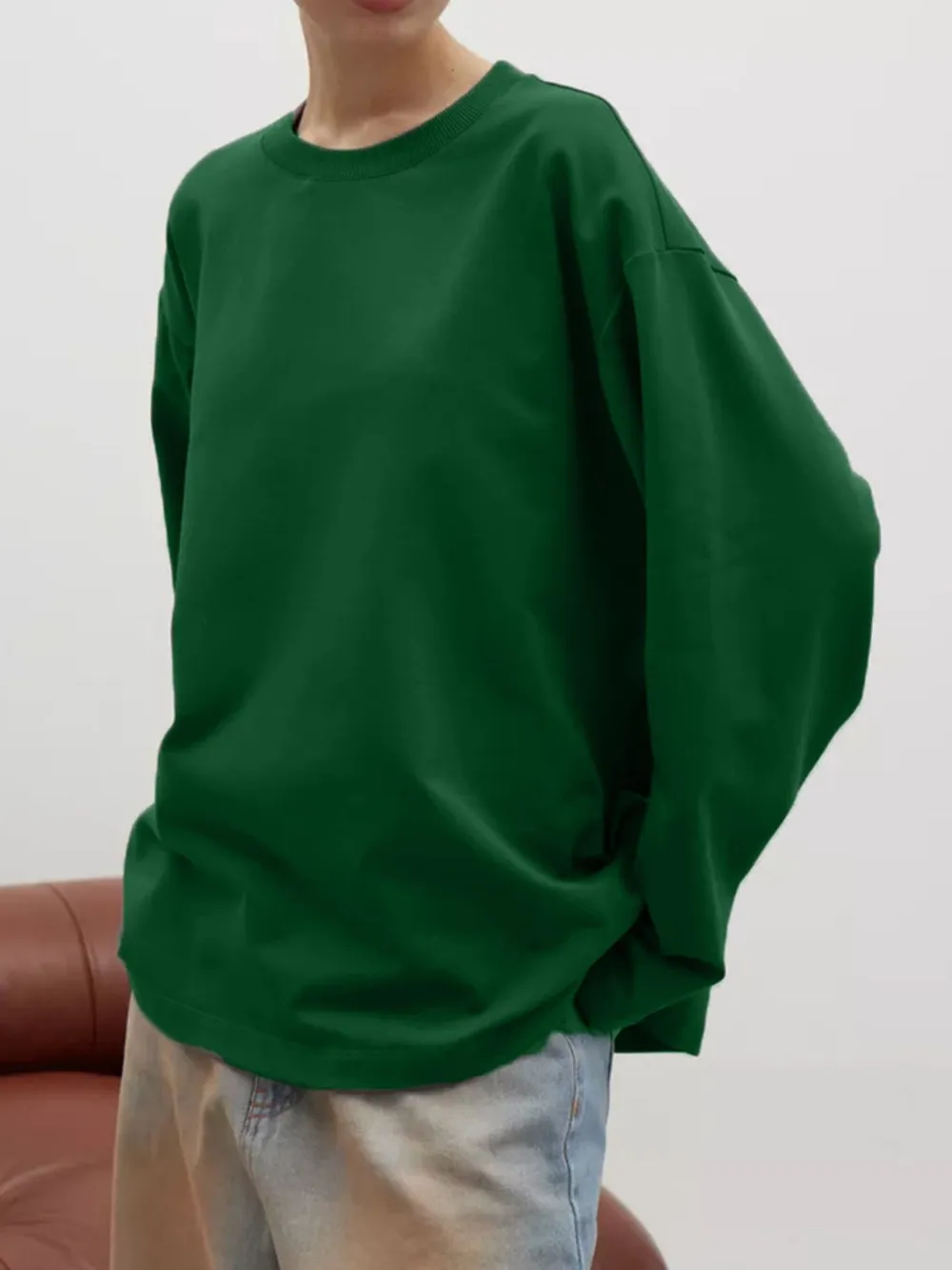 Round Neck Dropped Shoulder Long Sleeve T-Shirt, image 24