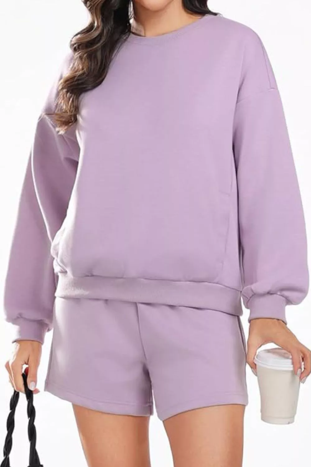Round Neck Sweatshirt and Shorts Set, image 19