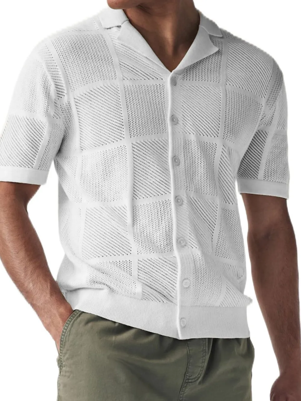 Men's Button Down Checkered Eyelet Shirt, image 2