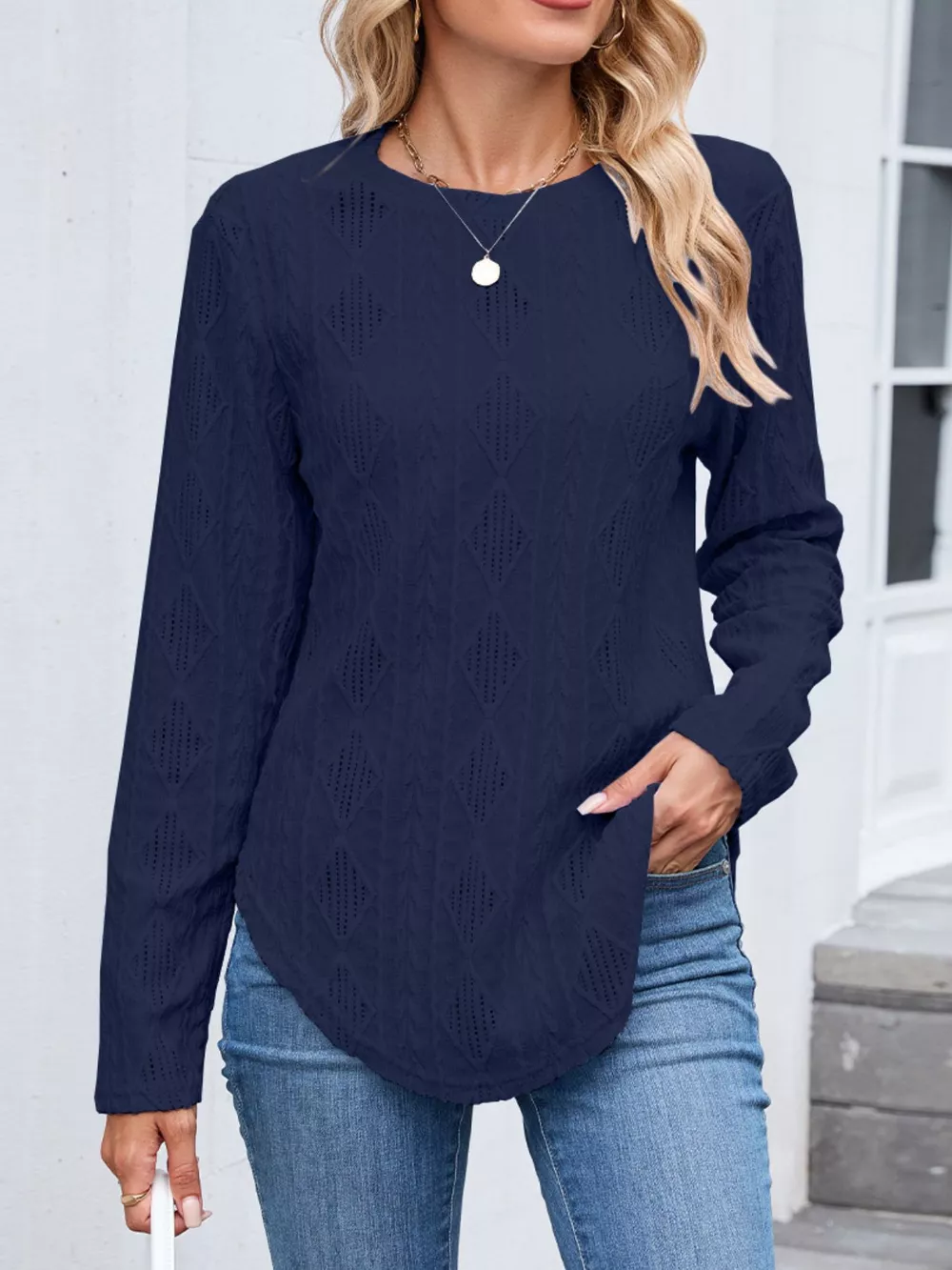 Openwork Textured Long Sleeve Top, image 20