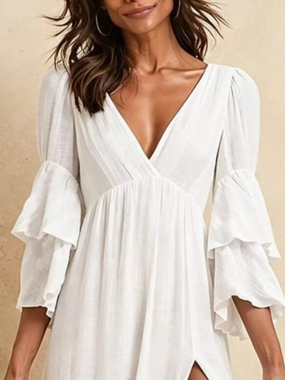 Tiered Ruffle Sleeves High Slit V-Neck Maxi Dress, image 3