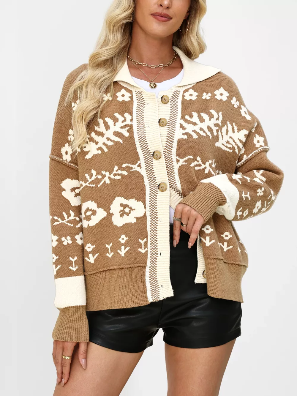 Floral Pattern Button-Down Cardigan, image 5