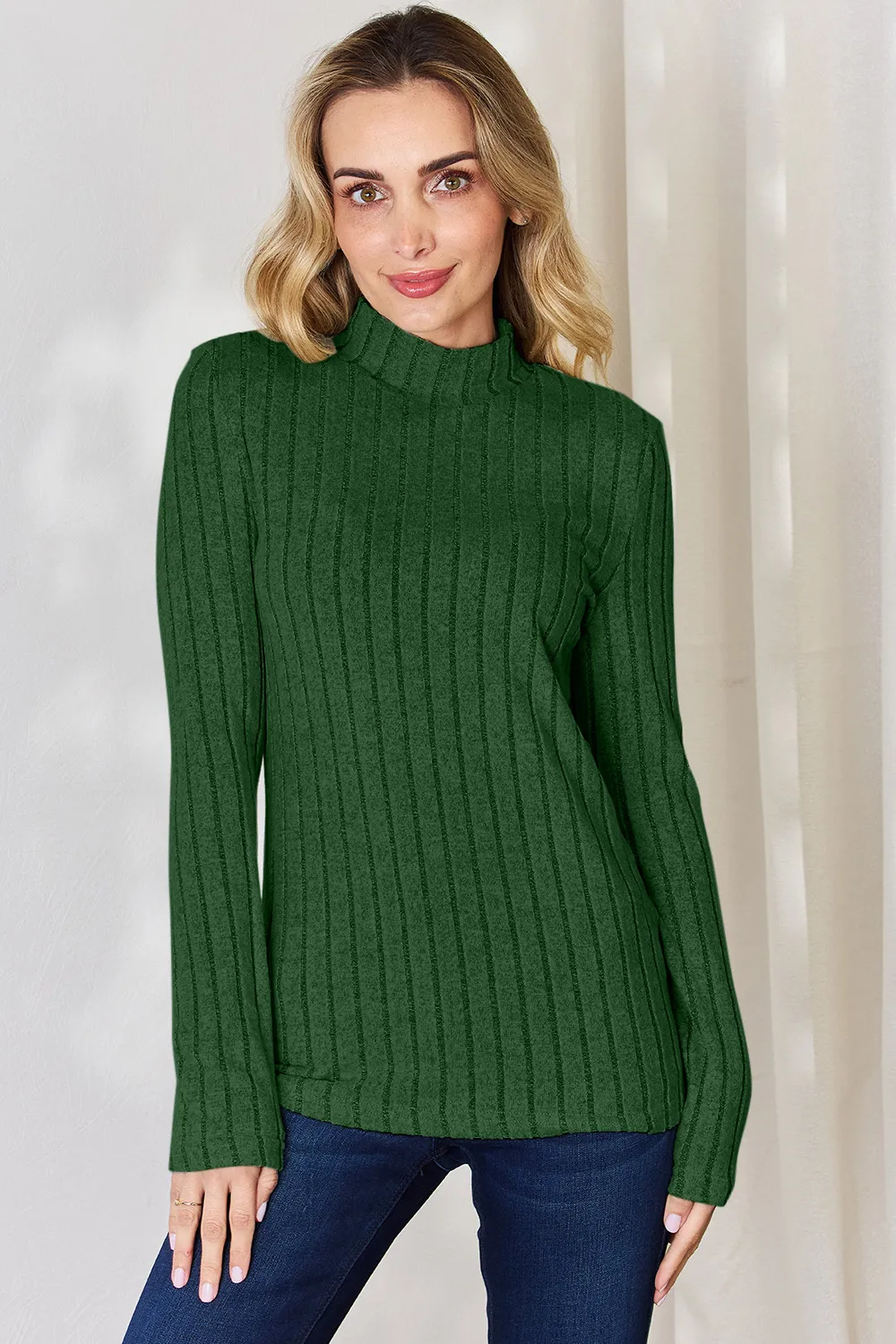 Full Size Ribbed Mock Neck Long Sleeve T-Shirt, image 30