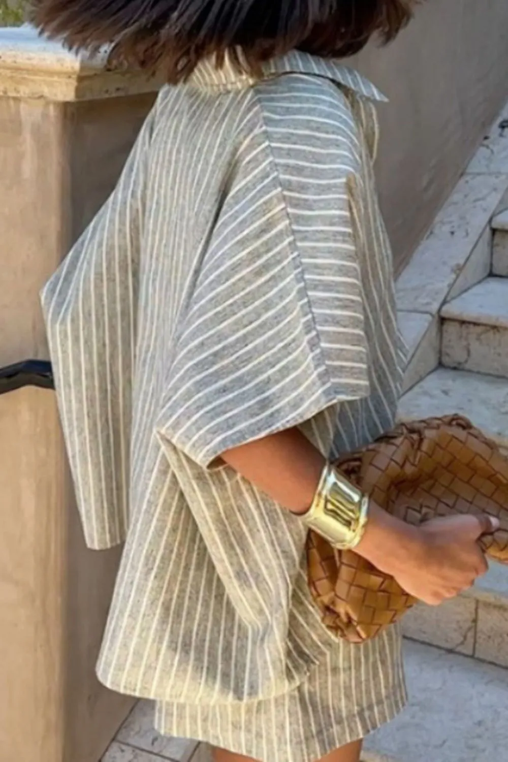 Striped Linen Shirt and Shorts Two-Piece Summer Set, image 5