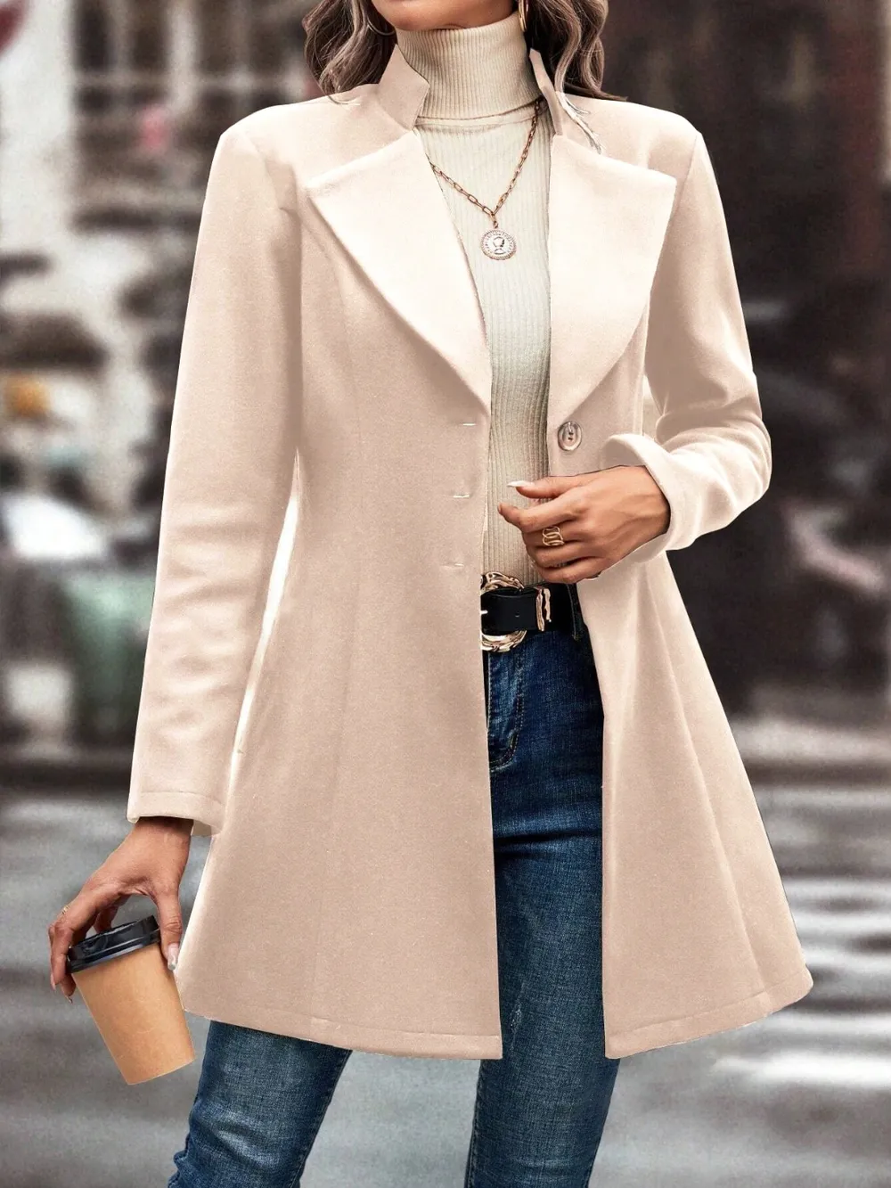Collared Neck Long Sleeve Longline Coat, image 10