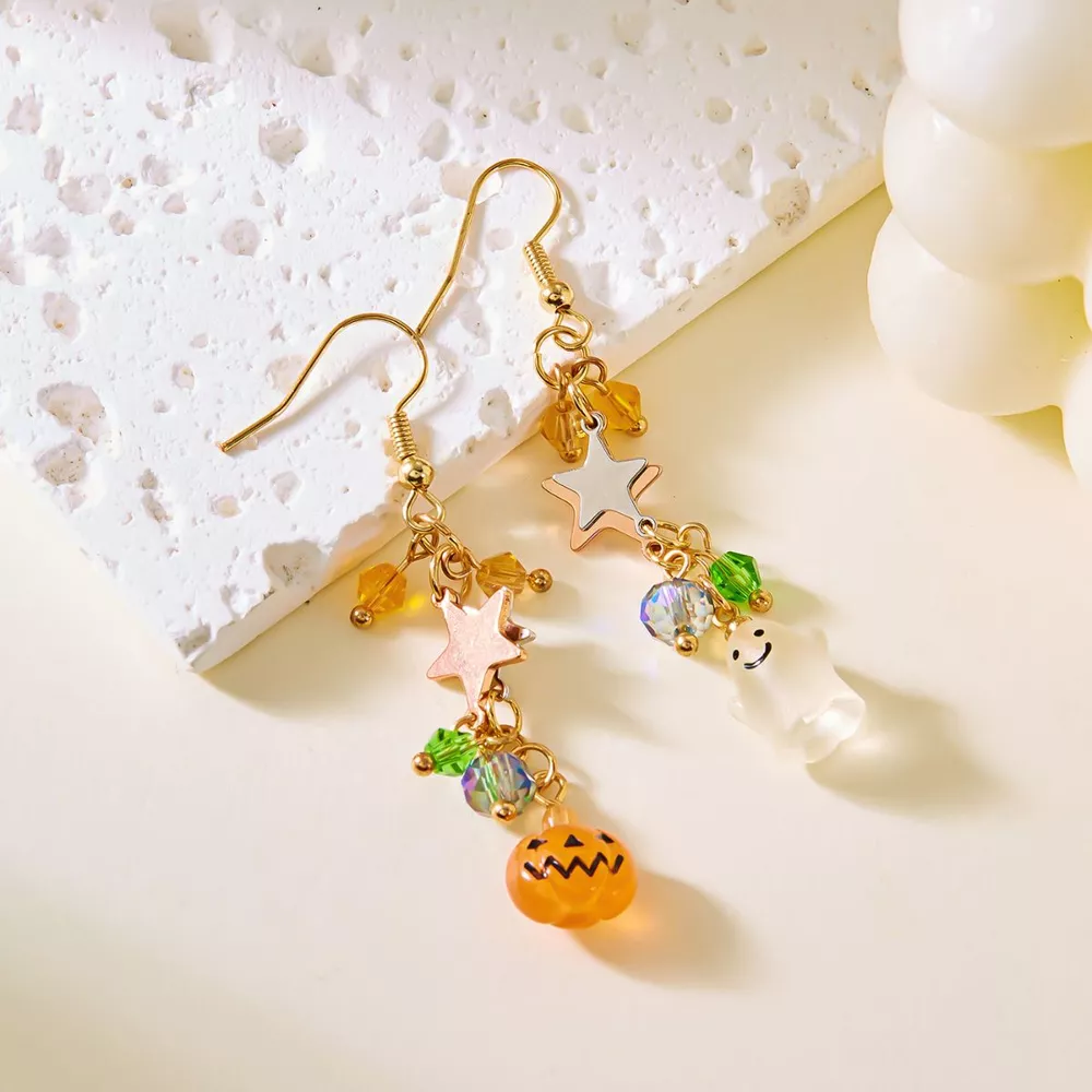 Halloween Asymmetrical Pumpkin Ghost Earrings, image 6