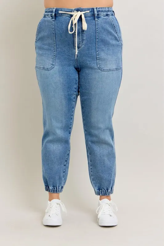 Full Size High Waist Denim Jogger Plus Size, image 7