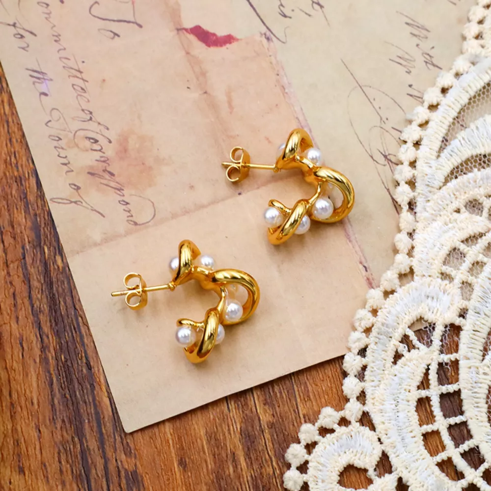 18K Gold-Plated Pearl Earrings, image 3
