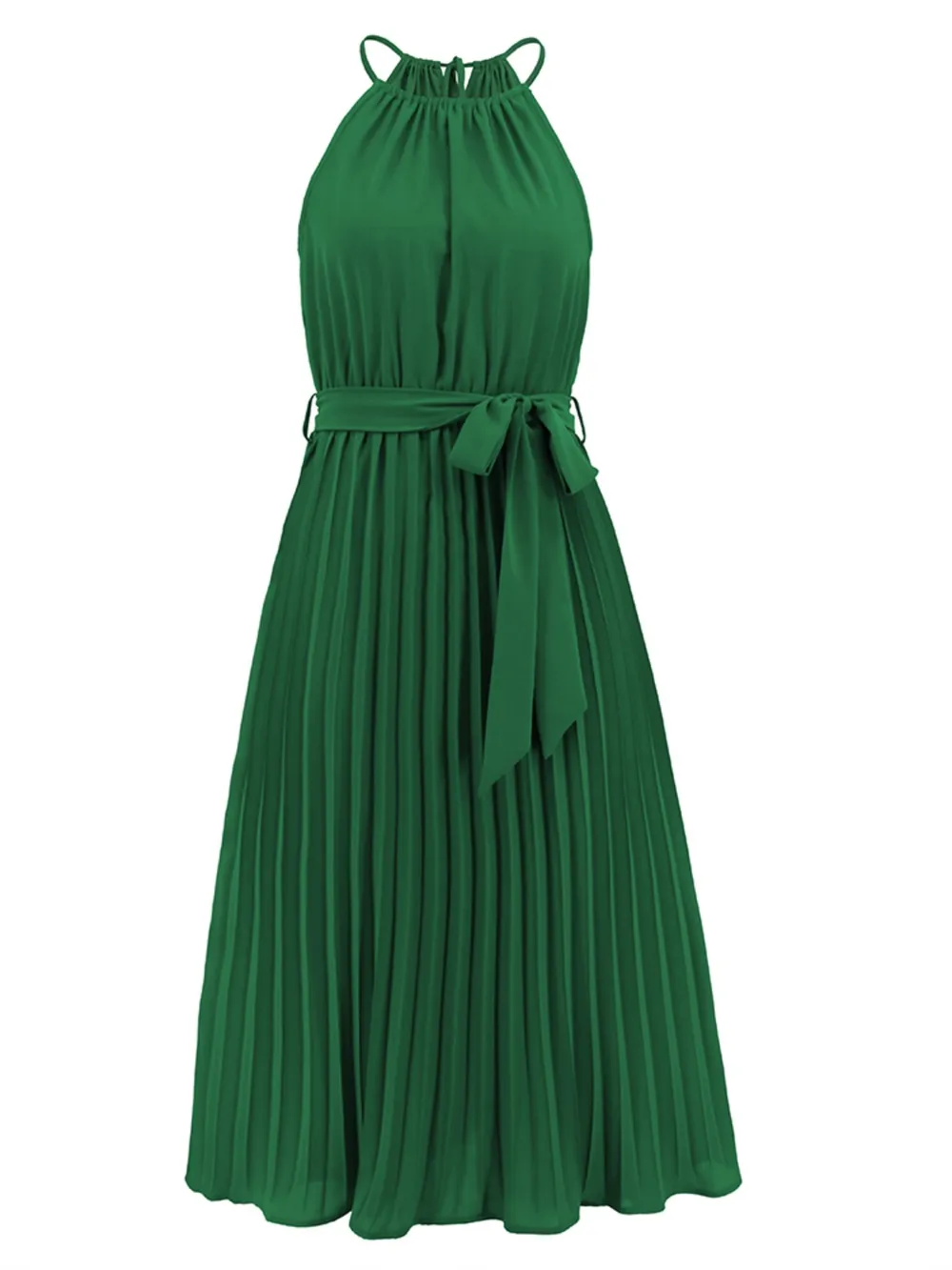 Pleated Spaghetti Strap Tie Waist Midi Dress, image 23