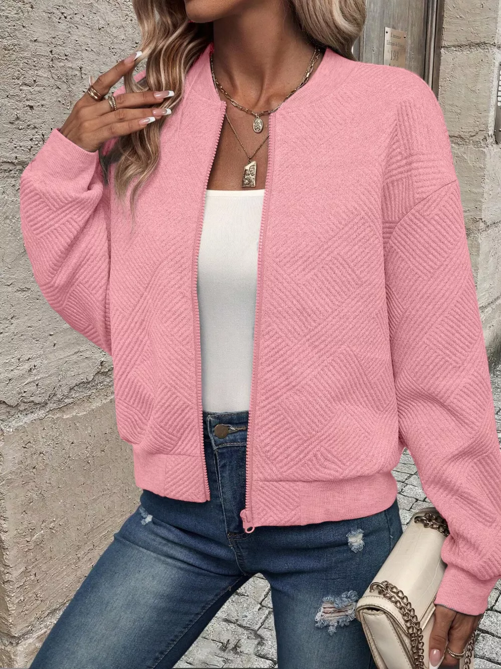 Zip-Up Textured Long Sleeve Jacket, image 34