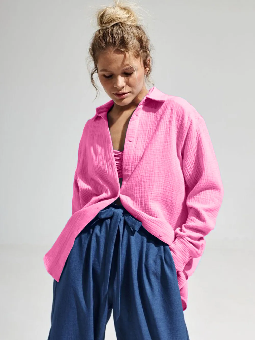 Textured Collared Neck Long Sleeve Shirt, image 11