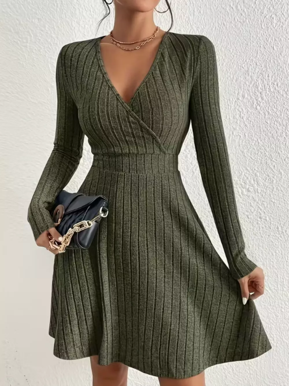 Ribbed Knit Wrap Mini Dress