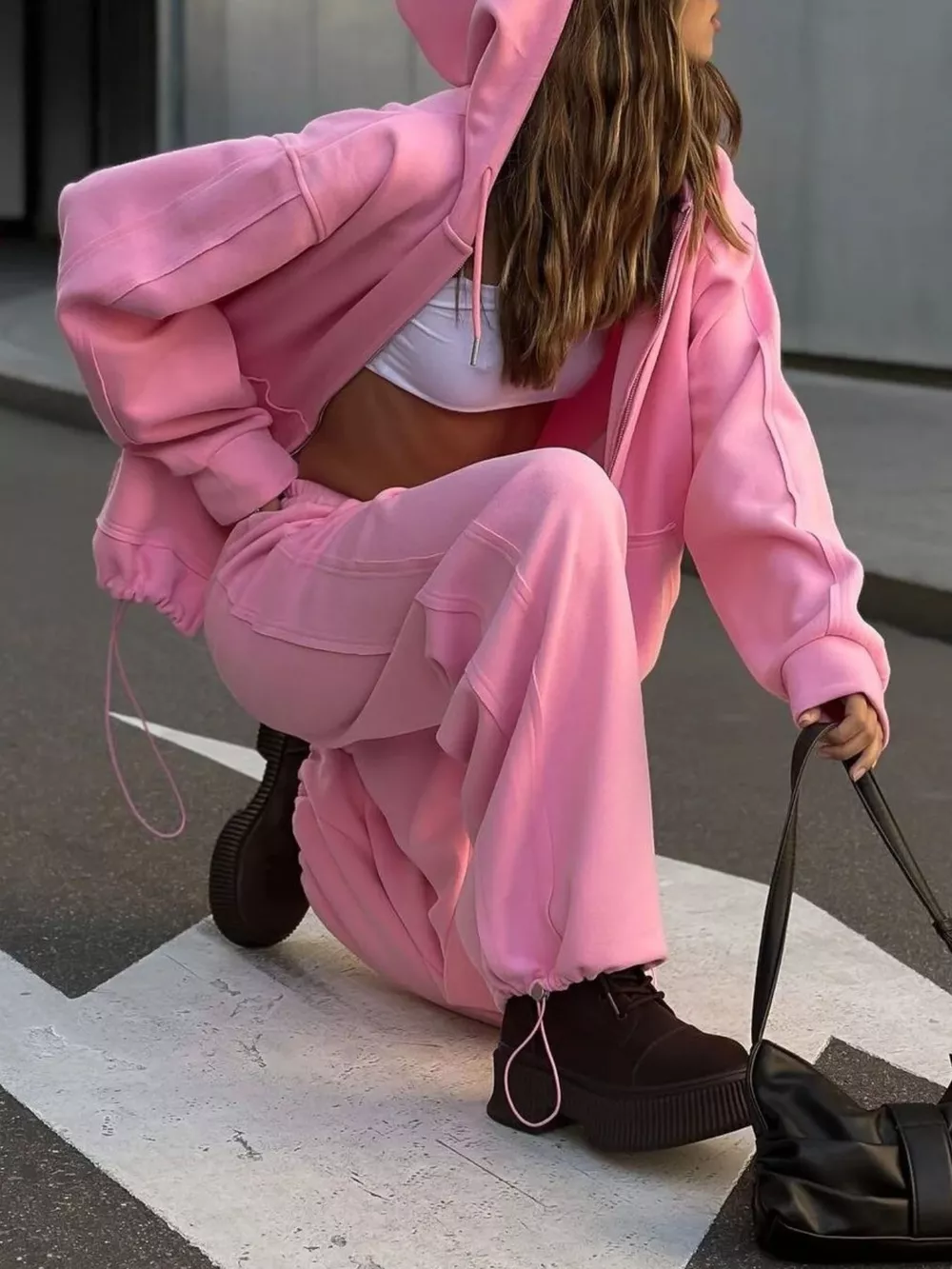 Oversized Zip-Up Hoodie and Wide-Leg Pants Set, image 21