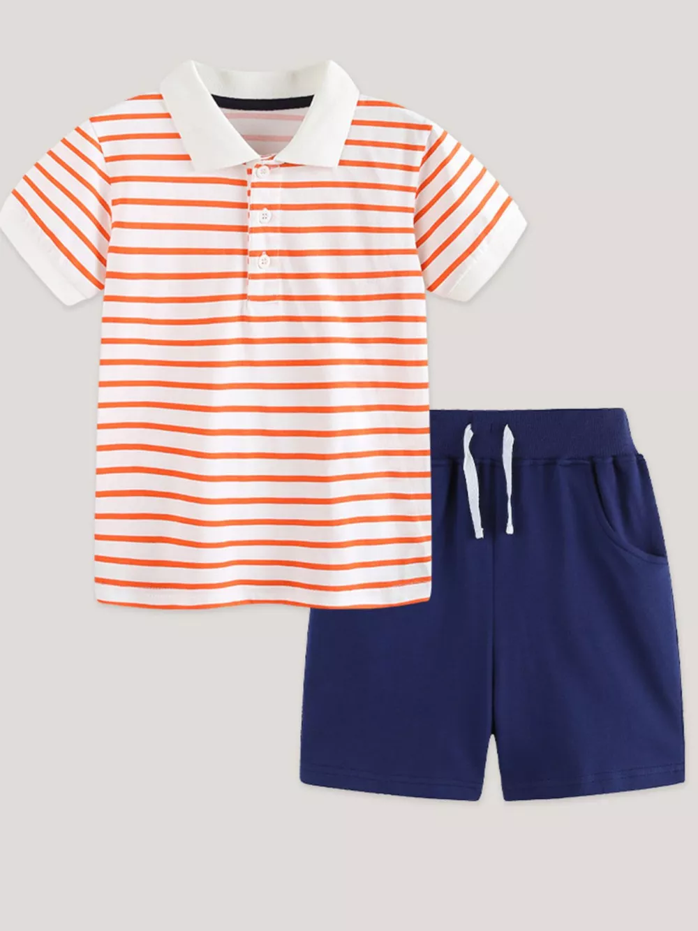 Children's Striped Short Sleeve Polo & Shorts Set, image 2