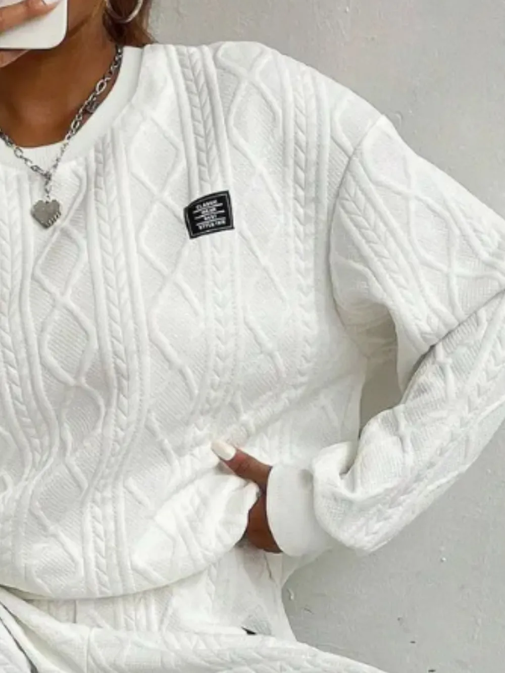 Texture Round Neck Long Sleeve Top and Pants Set, image 10