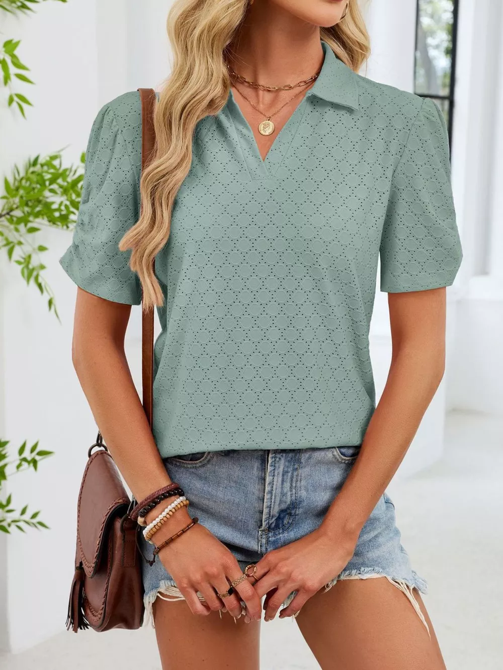 Eyelet Short Sleeve Blouse, image 21