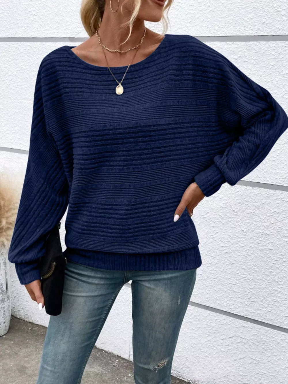 Ribbed Round Neck Long Sleeve Top, image 7