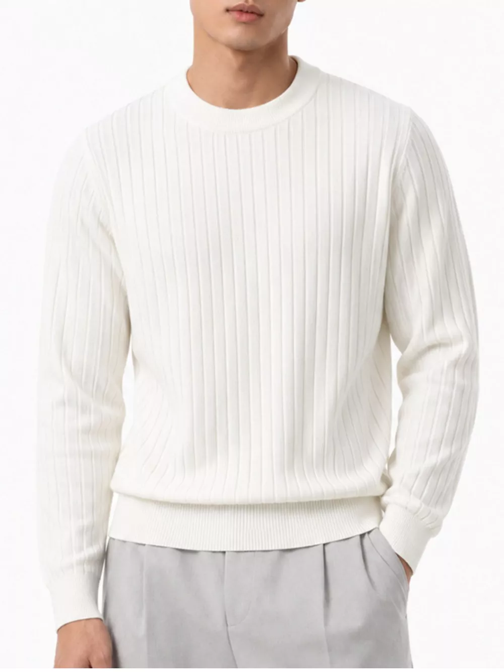 Men's Plus Size Ribbed Knit Crew Neck Sweater