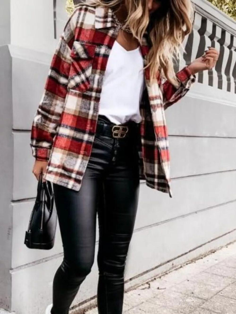 Plaid Button-Down Long Sleeve Shacket, image 7