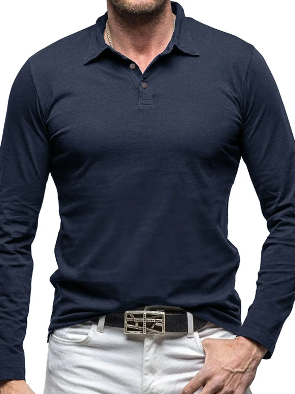 Men's Collared Neck Long Sleeve Polo, image 2