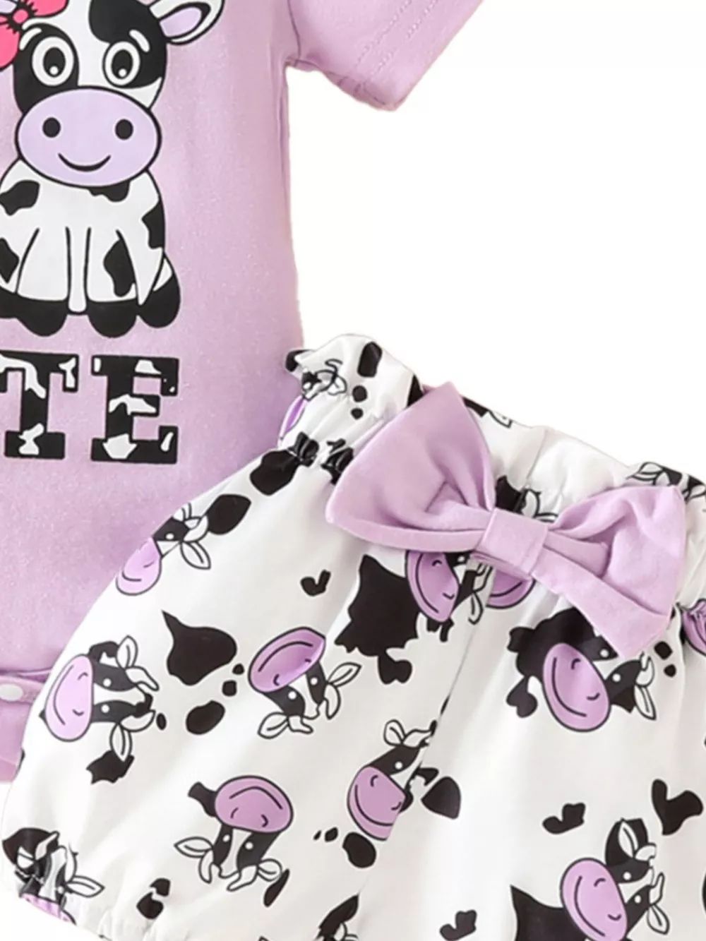 Children's Ruffled Cow Bodysuit and Shorts Set with Headband, image 9
