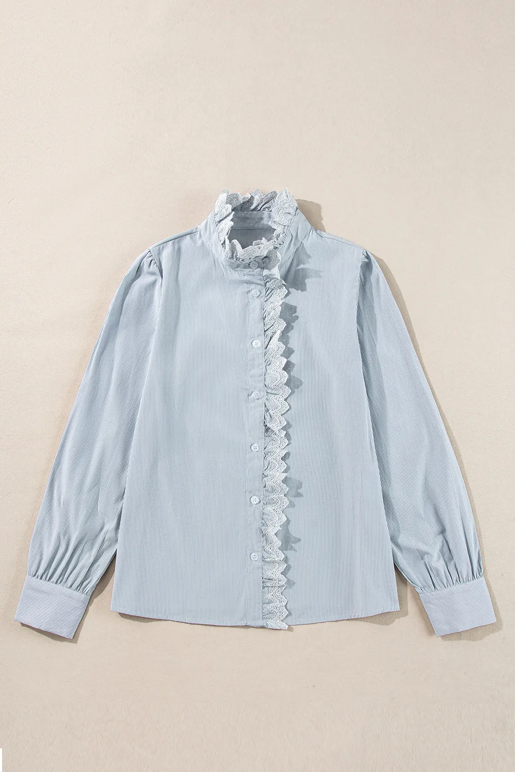 Lace Detail Striped Mock Neck Long Sleeve Shirt, image 4