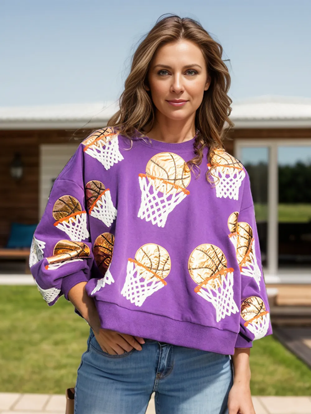 Basketball Round Neck Long Sleeve Sweatshirt, image 11