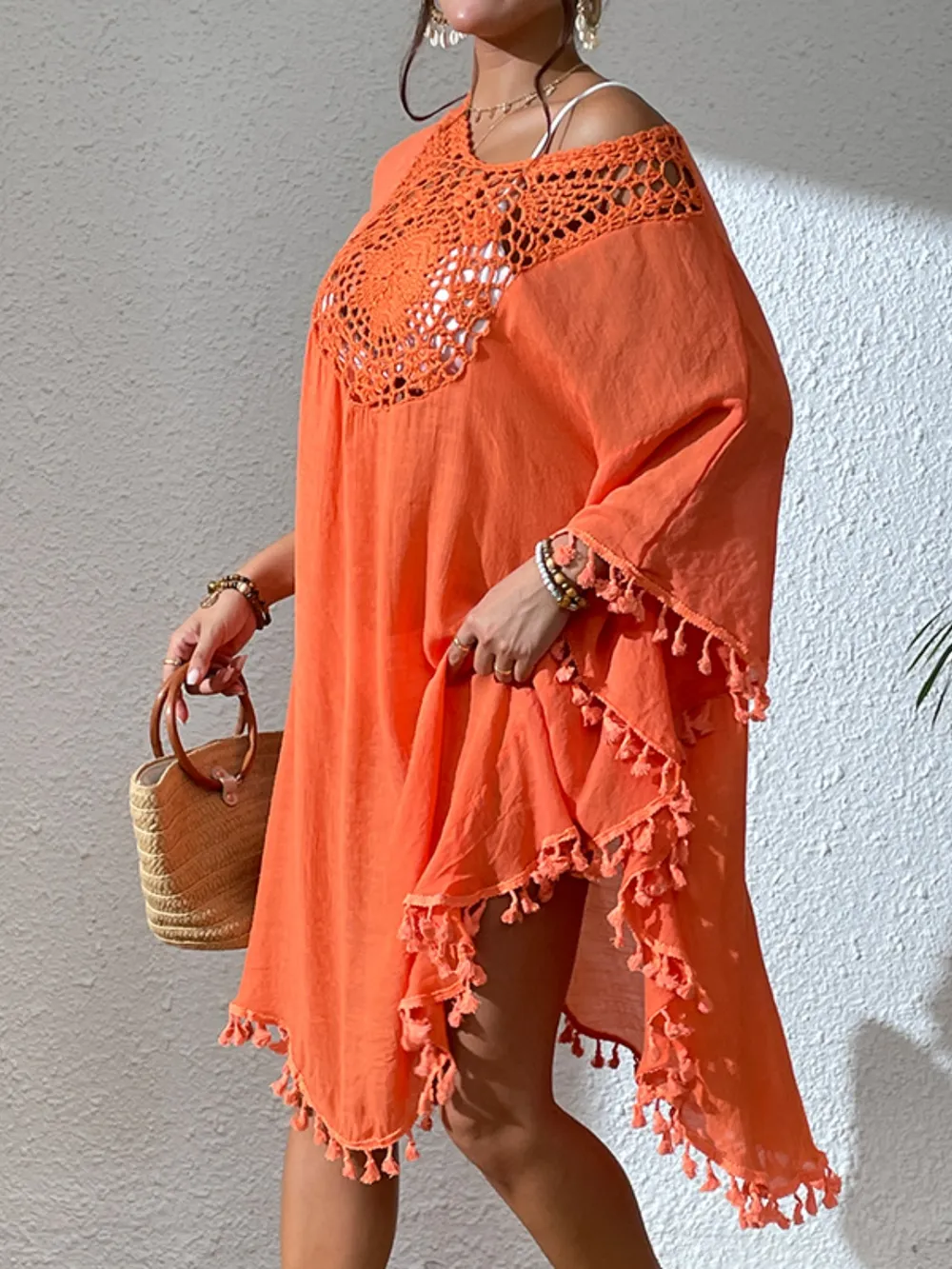 Tassel Cutout Scoop Neck Cover-Up Dress, image 11