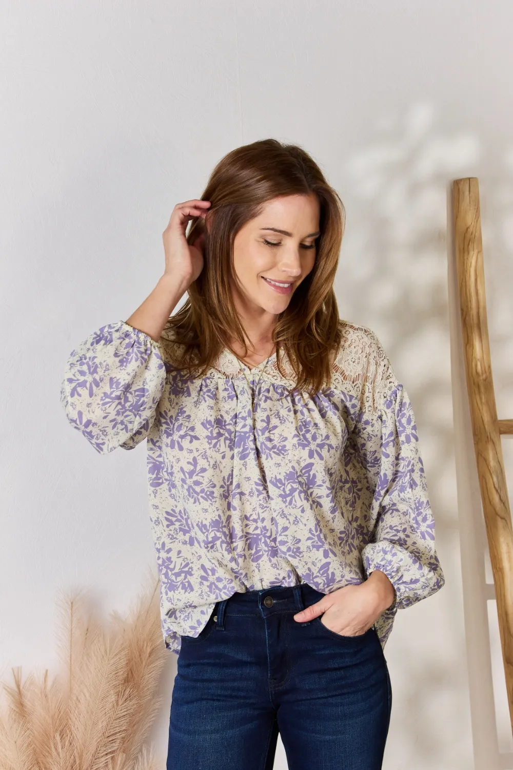Full Size Lace Detail Printed Blouse, image 10