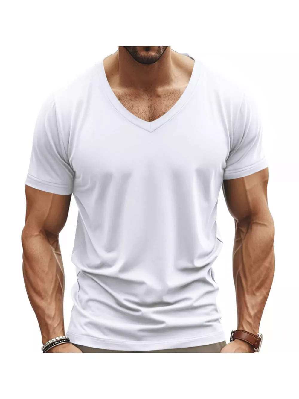 Men's Full Size Slim Fit V-Neck Basic T-Shirt Plus Size, image 19