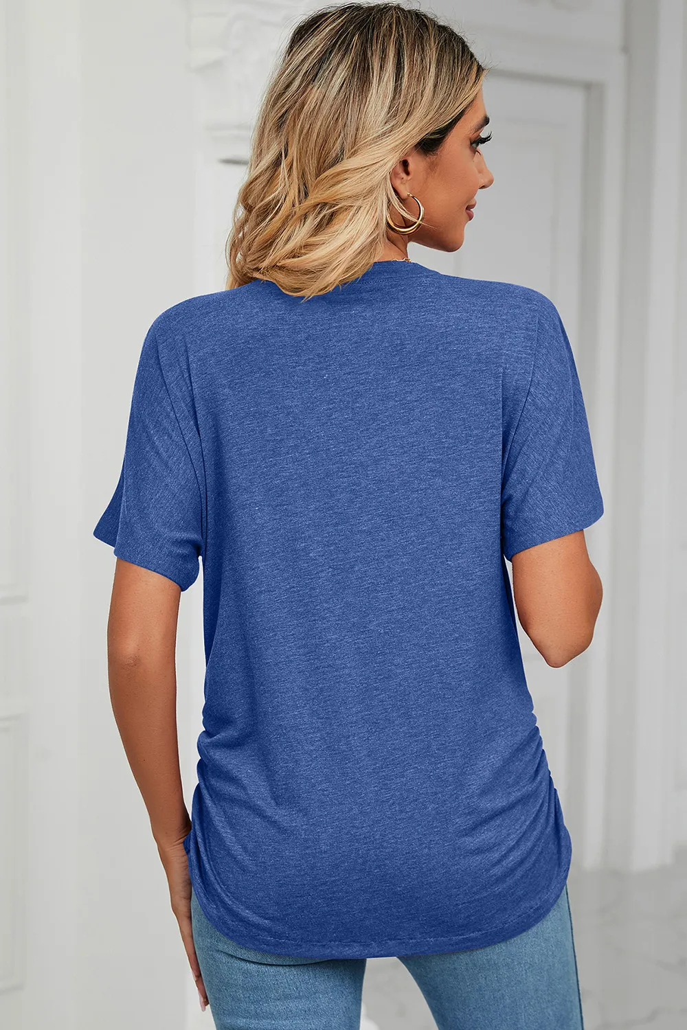 Ruched V-Neck Short Sleeve T-Shirt, image 24