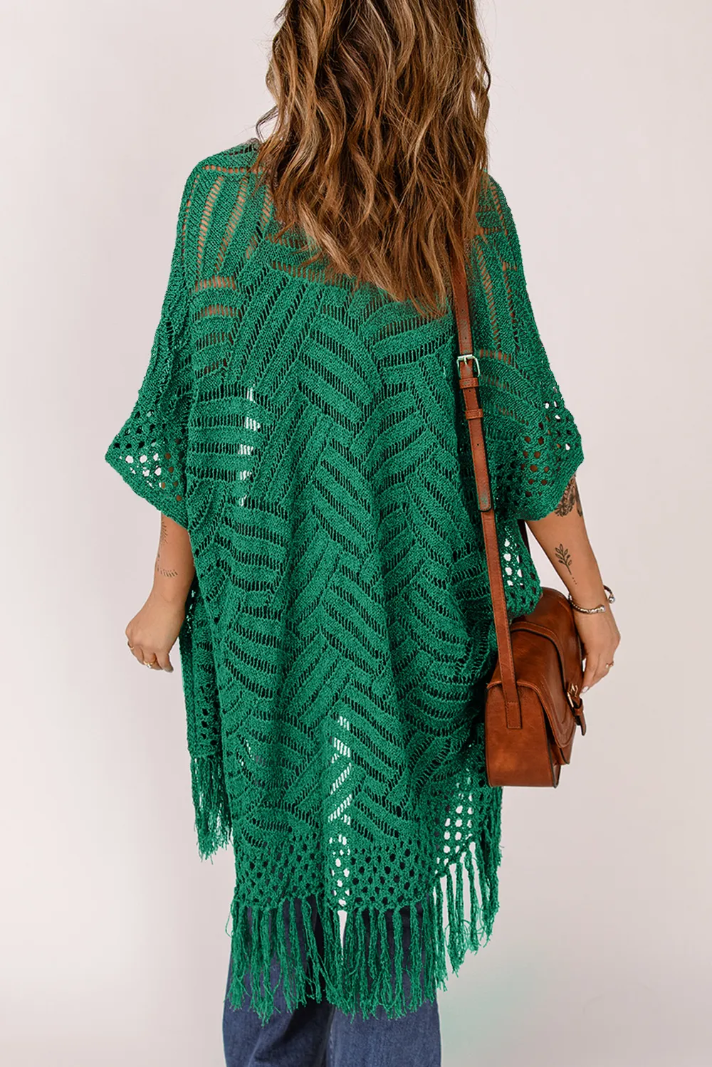 Openwork Open Front Cardigan with Fringes, image 25