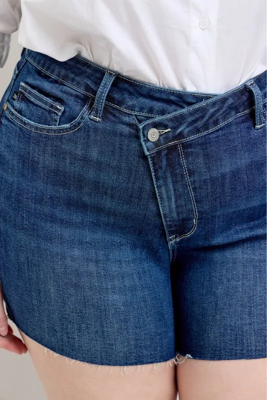 Full Size High Waist Criss-Cross Waistband Denim Shorts Plus Size, image 10