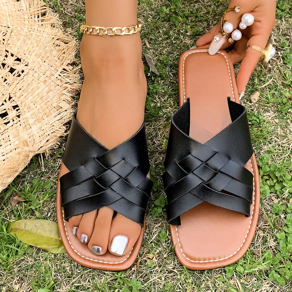 Woven Open Toe Flat Sandals, image 12
