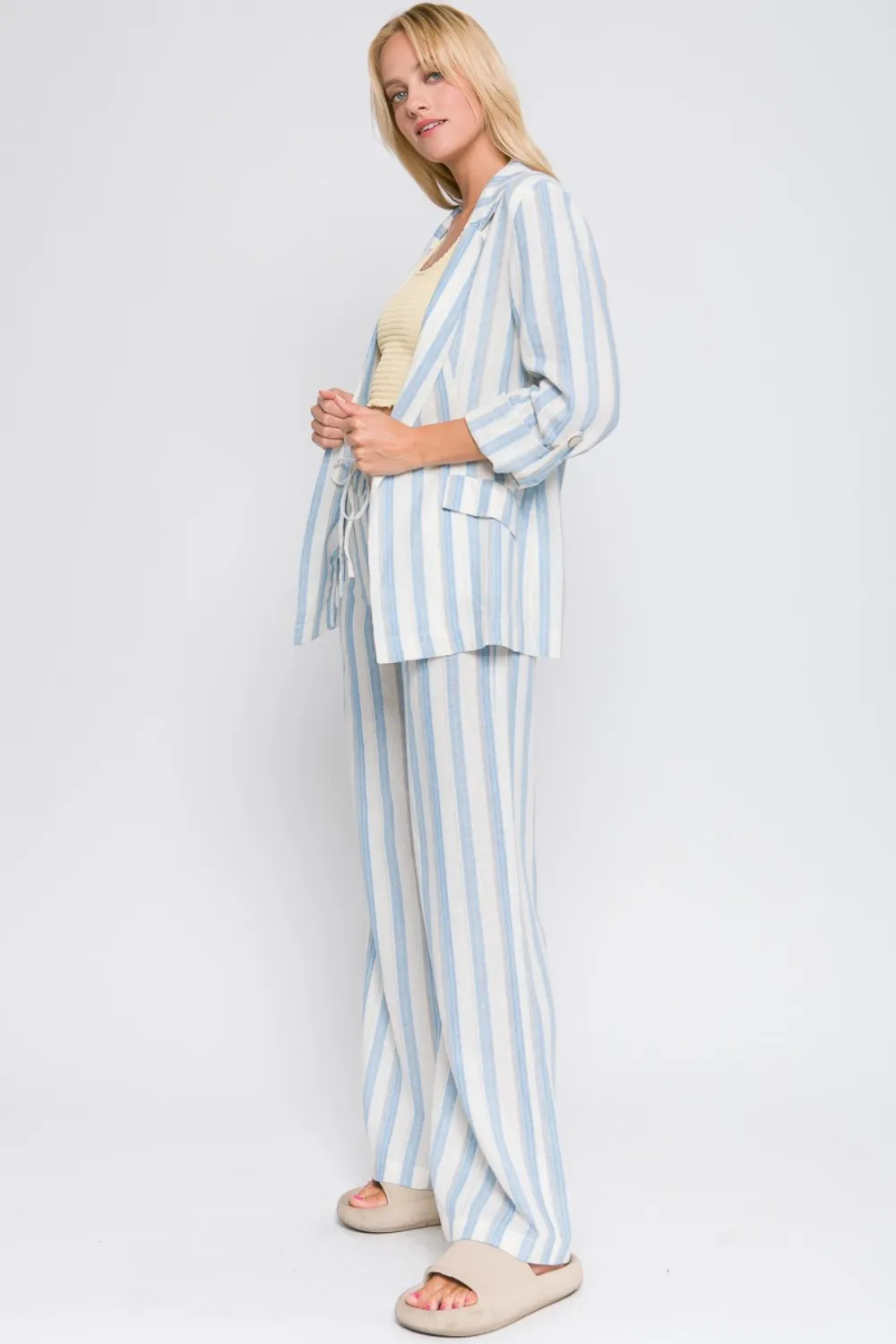 Linen Woven Striped Blazer, image 3
