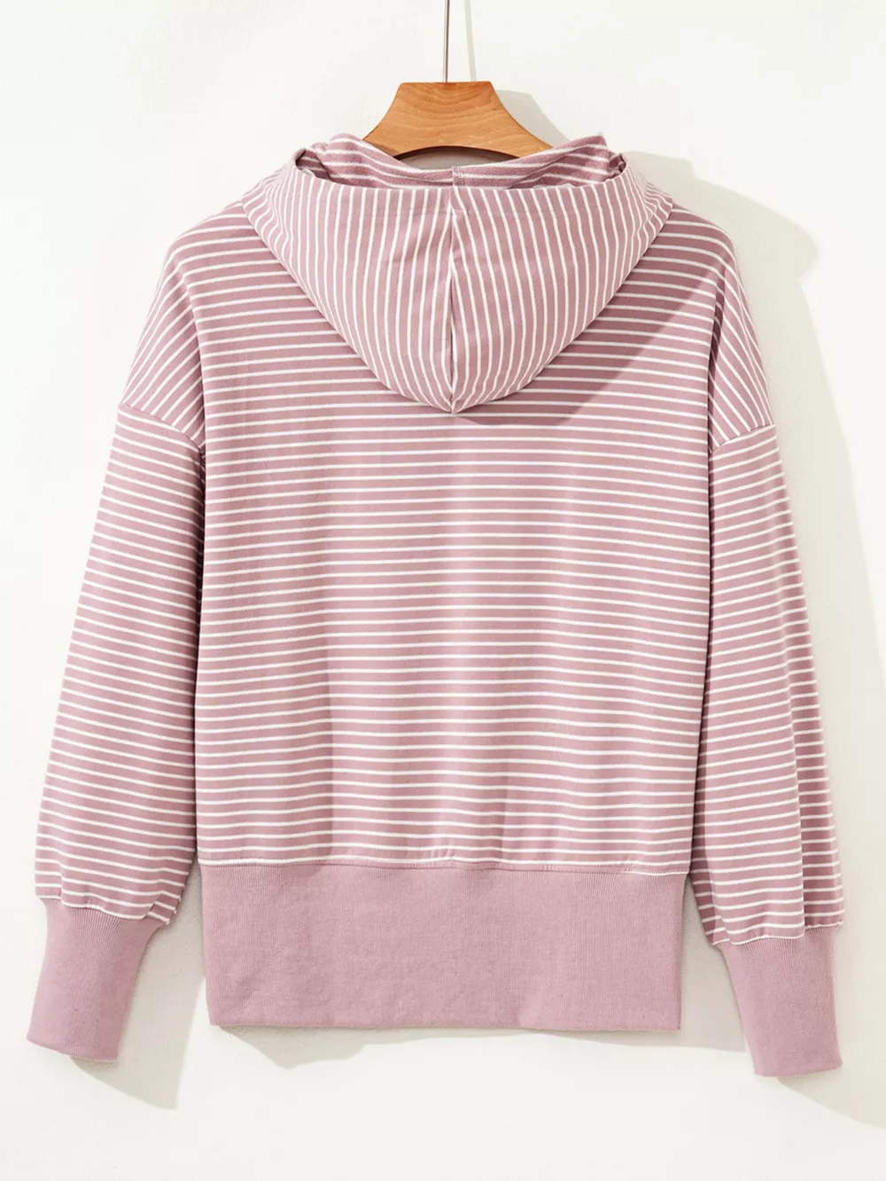 Stripe Thumbhole Side Slits Drop Shoulder Loose Fit Hoodie, image 10