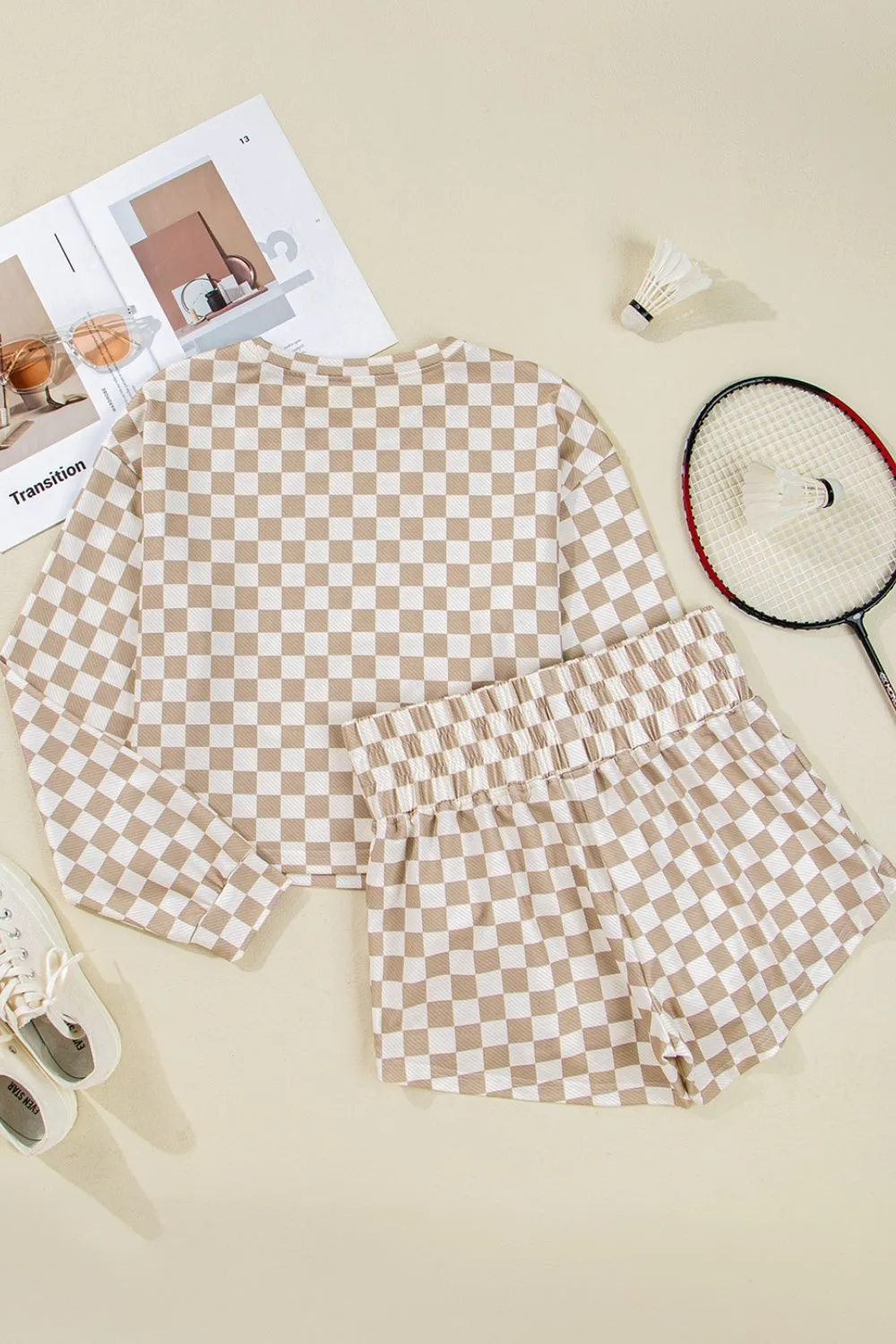 Checkered Long Sleeve Top and Skirt Two-Piece Set, image 10