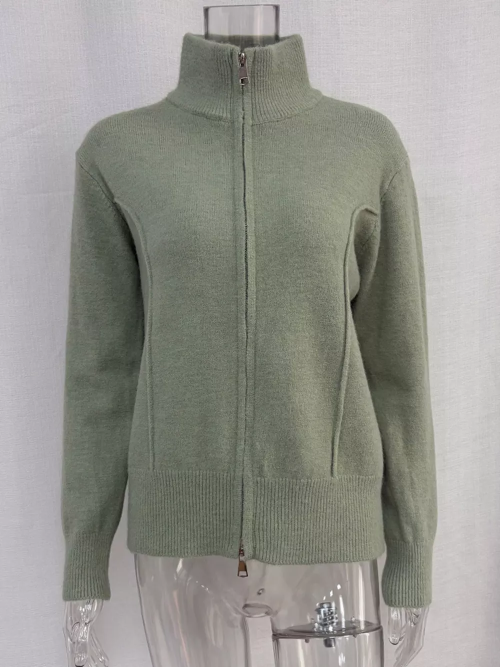 Zip-Up Mock Neck Cardigan and Matching Midi Skirt Sweater Set, image 15