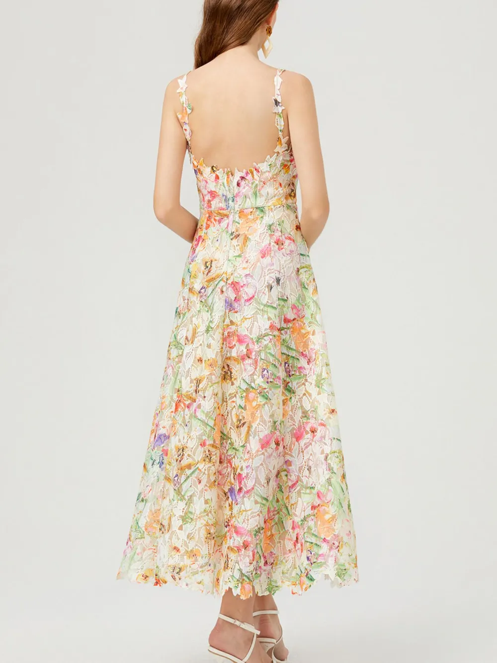 Floral Lace Sleeveless V-Neck Midi Dress, image 5