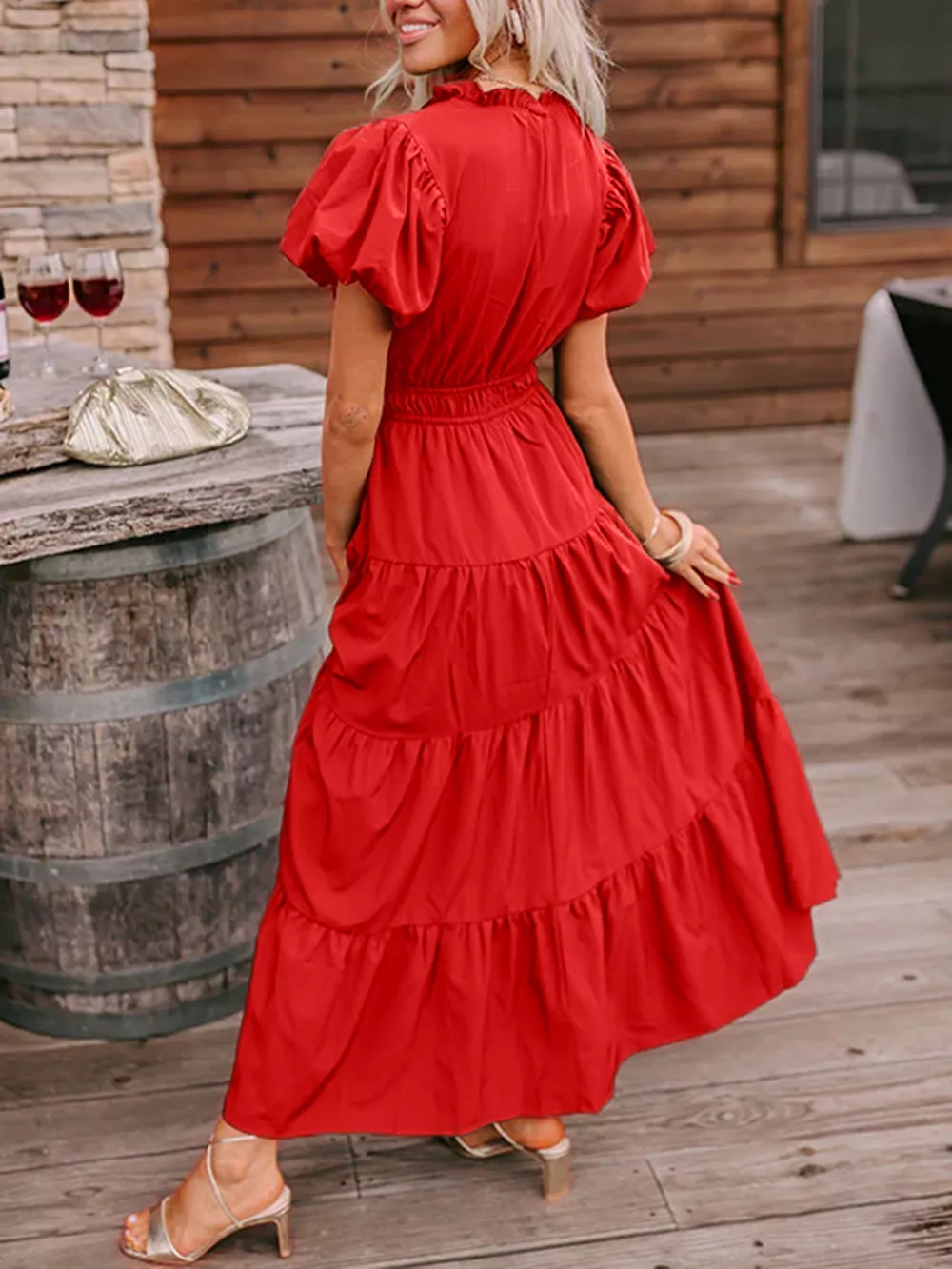 Puff Sleeve Tiered Maxi Dress, image 3