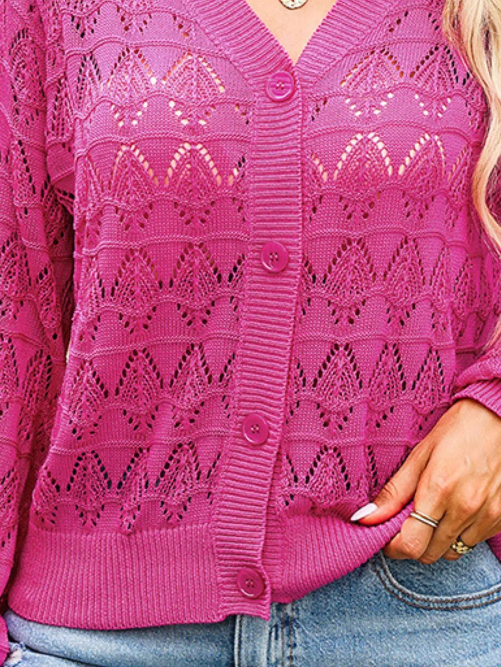 Openwork Button Up Cardigan, image 7