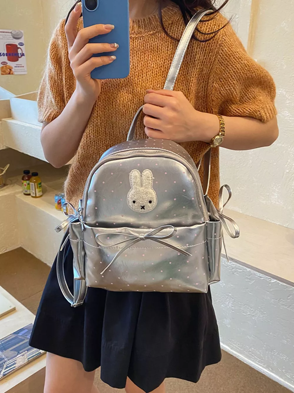 Bunny Polka Dot Backpack Bag, image 3