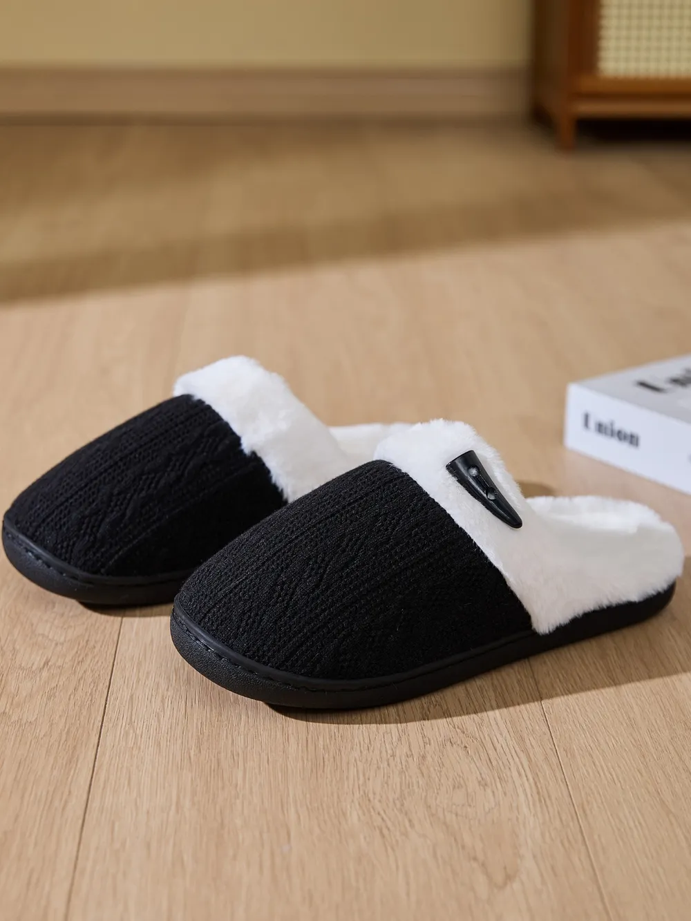 Horn Buckle Furry Texture Flat Slippers, image 23