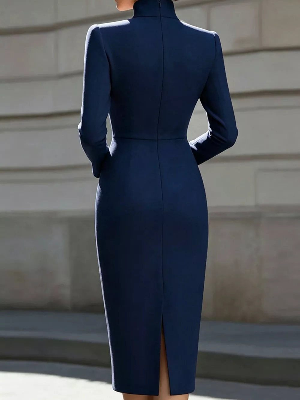High Neck Long Sleeve Slit Dress, image 10