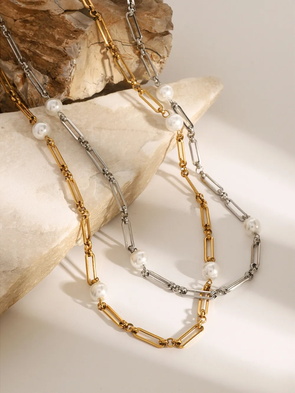 Stainless Steel Pearl Chain Necklace, image 12