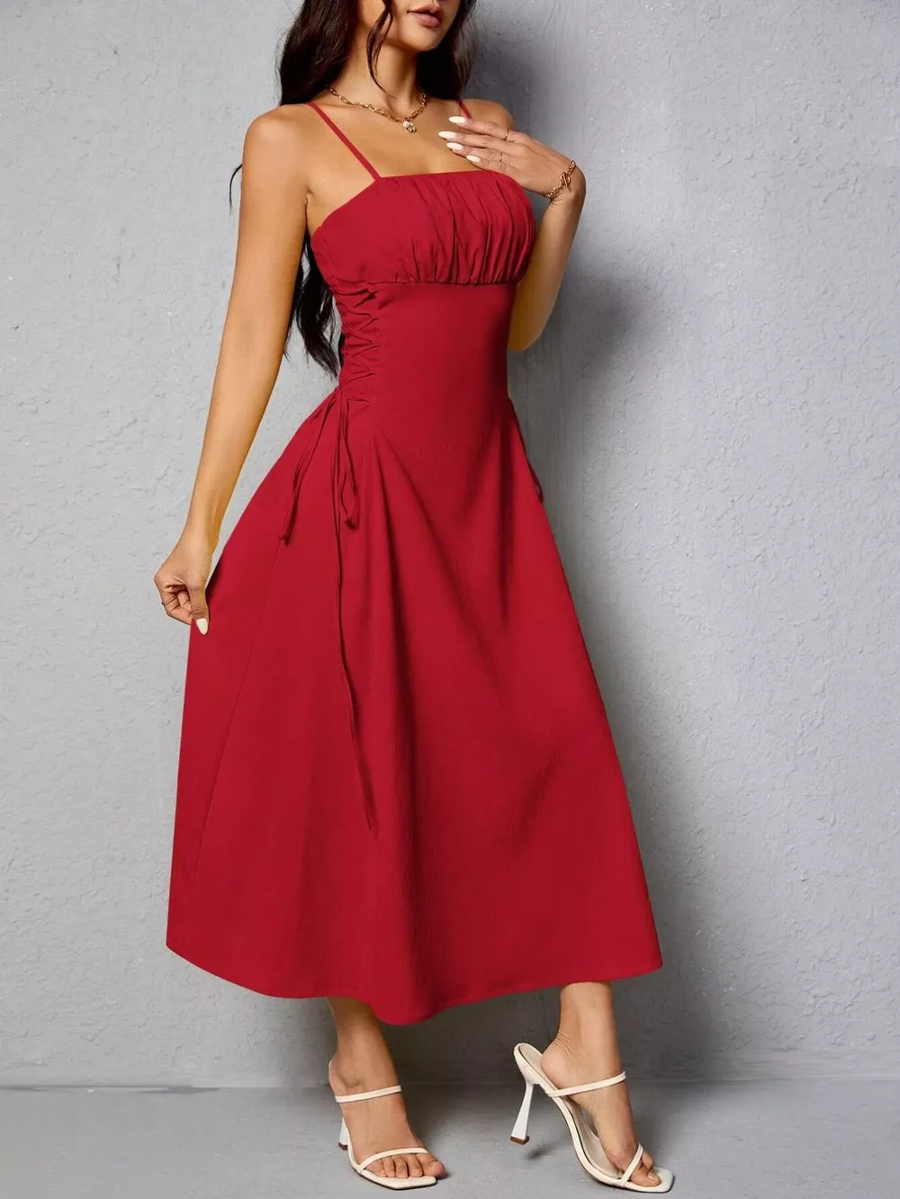 Lace-Up Side A-Line Cami Dress, image 10